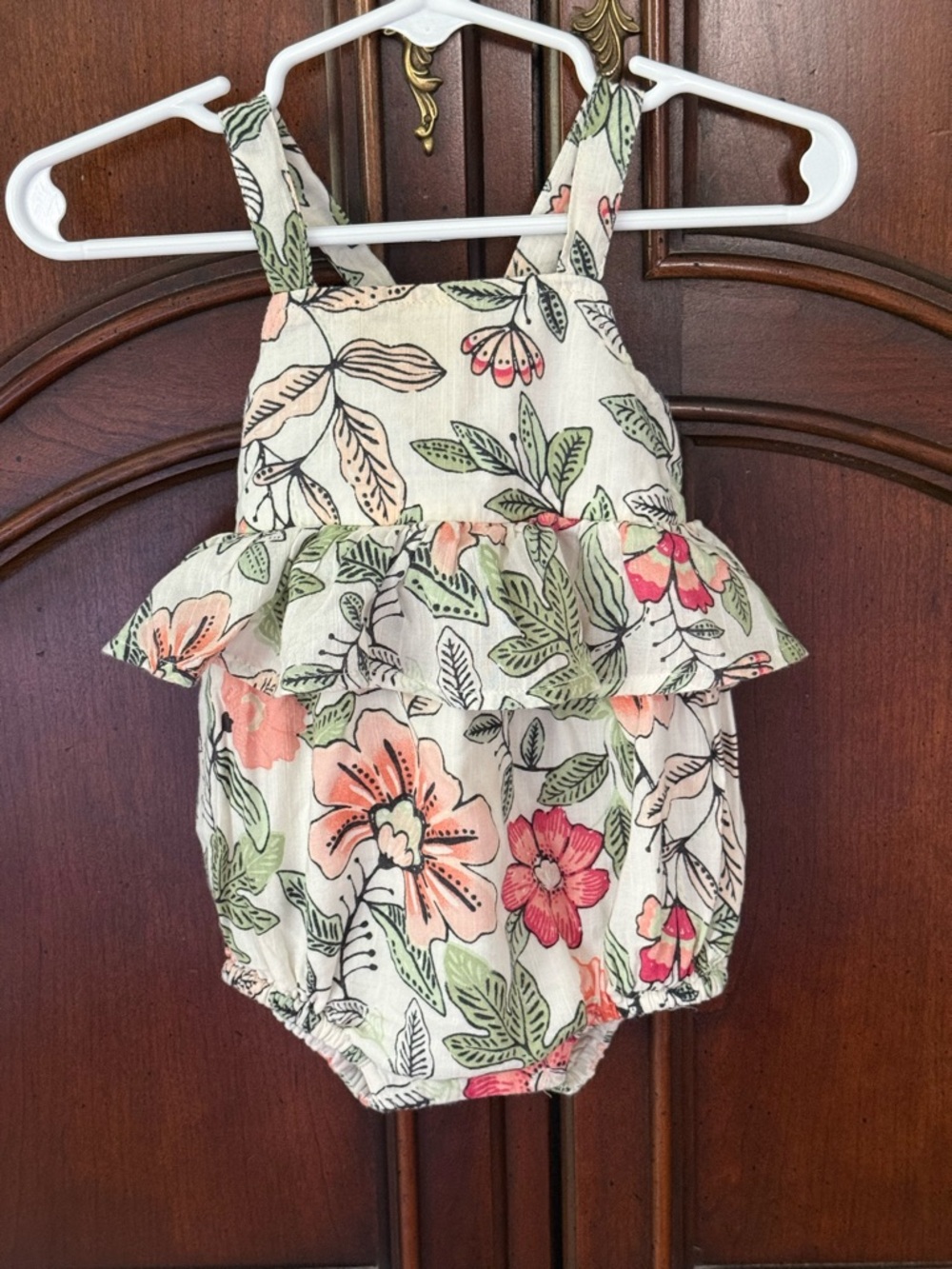 Old Navy Tropical Floral Bubble Romper Ruffle Baby Girl Outfit 6-12M
